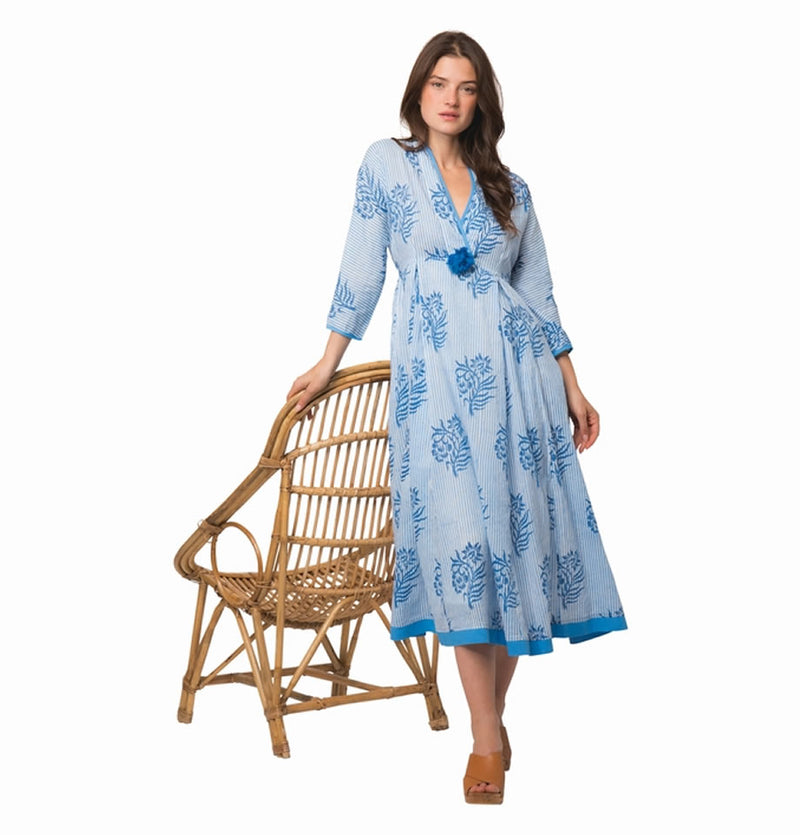 100% Organic Cotton Pom Pom Dress In Cruise Blue