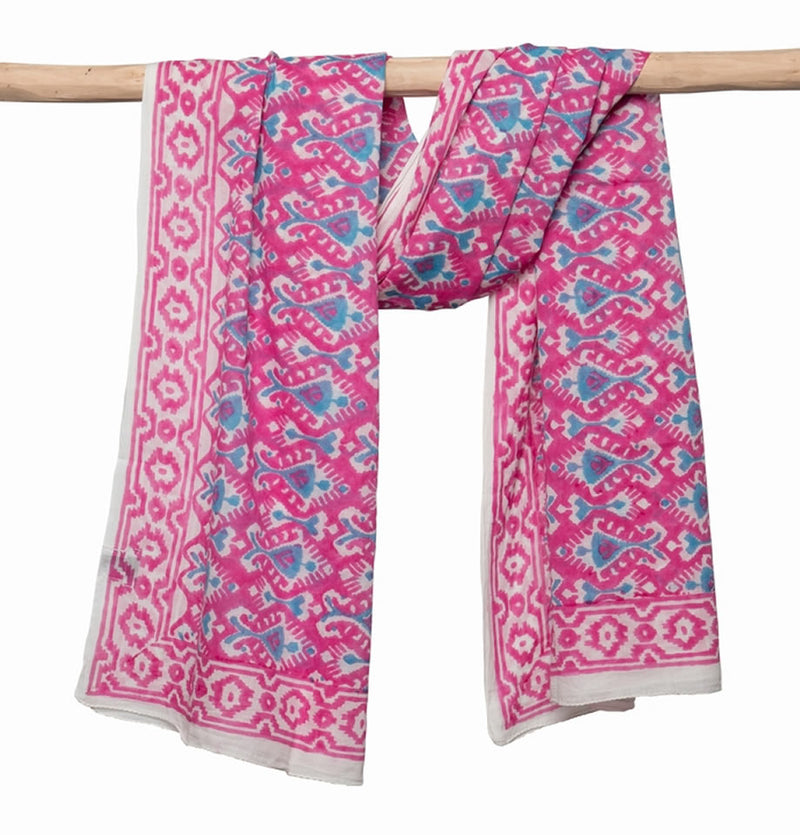 100% Organic Cotton Ikat Scarf Pink