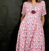 100% Organic Cotton Raj Pom Pom Dress in Ikat Pink