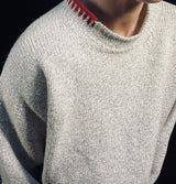 Merino and Cashmere Crew Neck Blanket Stitch Jumper in Muesli and Robin