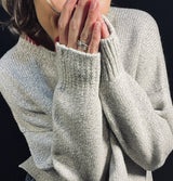 Merino and Cashmere Crew Neck Blanket Stitch Jumper in Muesli and Robin