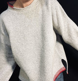 Merino and Cashmere Crew Neck Blanket Stitch Jumper in Muesli and Robin
