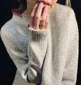 Merino and Cashmere Crew Neck Blanket Stitch Jumper in Muesli and Robin