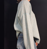 Merino and Cashmere Stripe Jumper Mushroom and Aqua