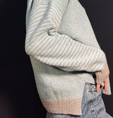 Merino and Cashmere Stripe Jumper Mushroom and Aqua