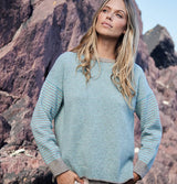 Merino and Cashmere Stripe Jumper Mushroom and Aqua