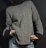 Merino and Cashmere Stripe Jumper in Black and Grey