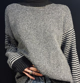 Merino and Cashmere Stripe Jumper in Black and Grey