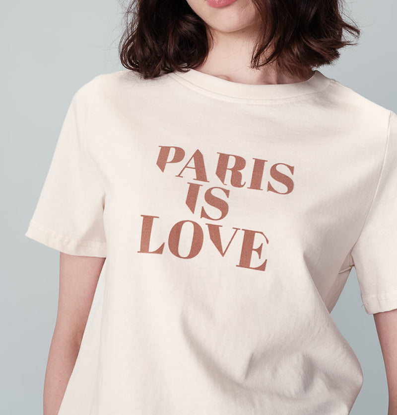 Grace and Mila Paris Is Love Cotton T-Shirt Off White