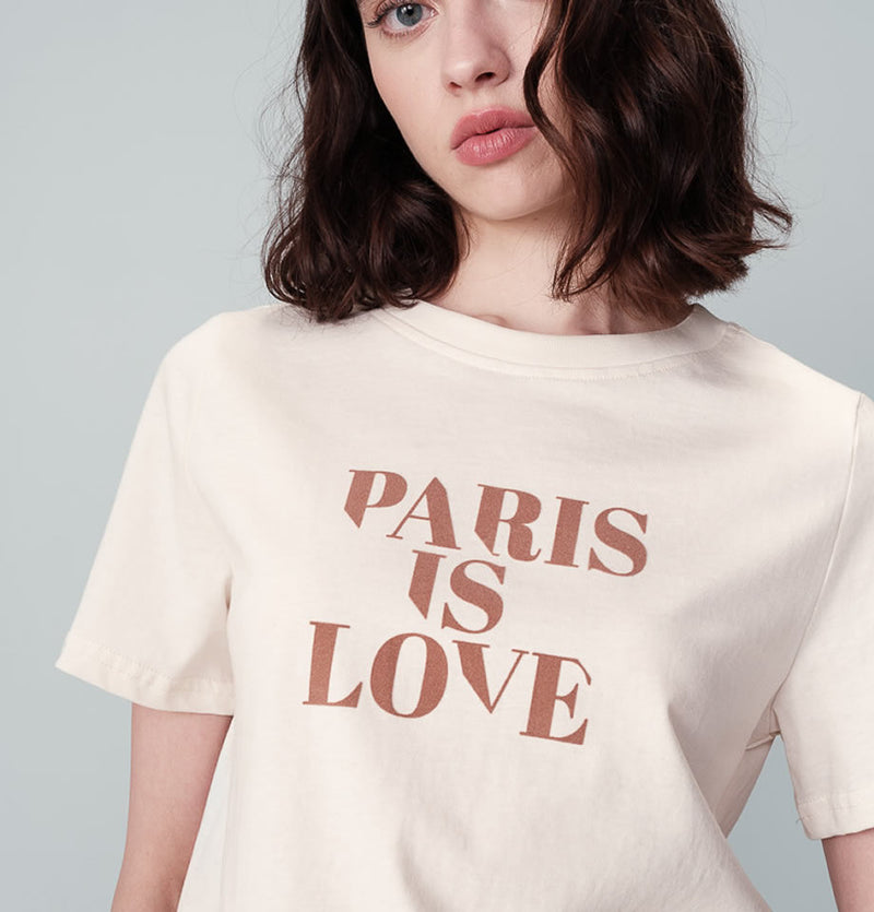 Grace and Mila Paris Is Love Cotton T-Shirt Off White