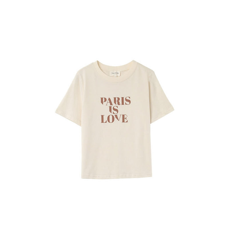 Grace and Mila Paris Is Love Cotton T-Shirt Off White