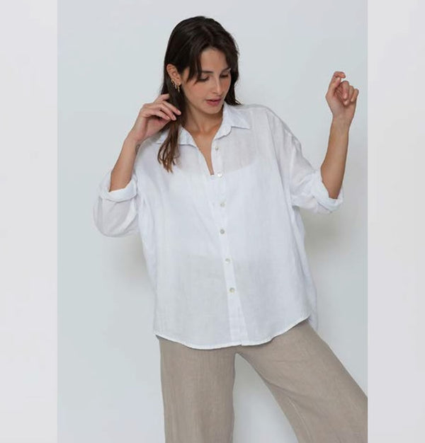 Blueberry White Linen Shirt 23077