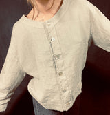 Blueberry Cropped Linen Jacket Grey