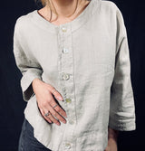 Blueberry Cropped Linen Jacket Grey