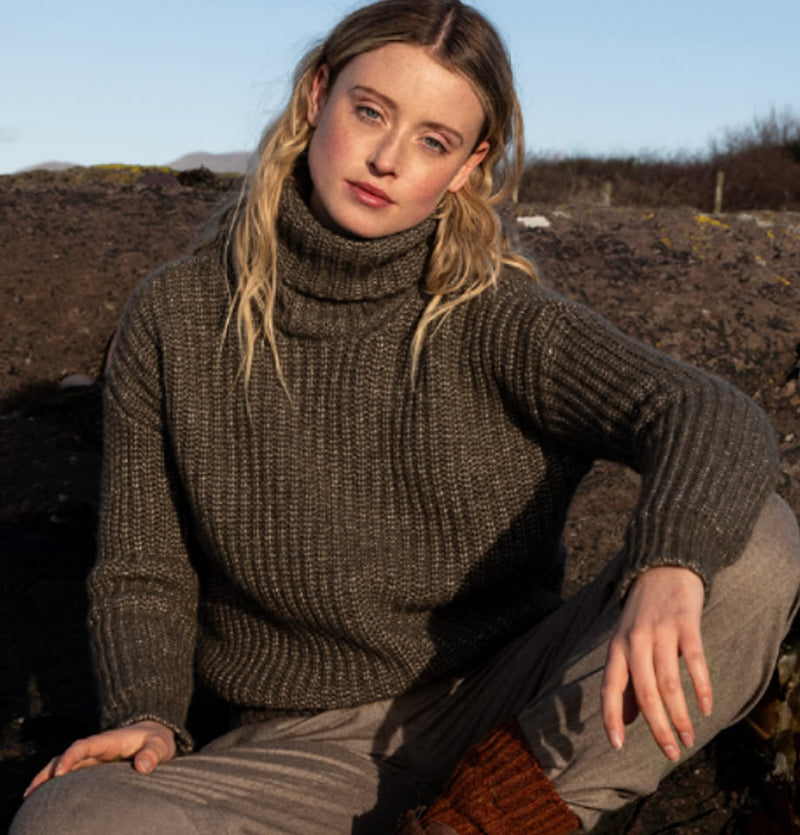 Fisherman Out Of Ireland Boxy Ribbed Polo Neck Khaki