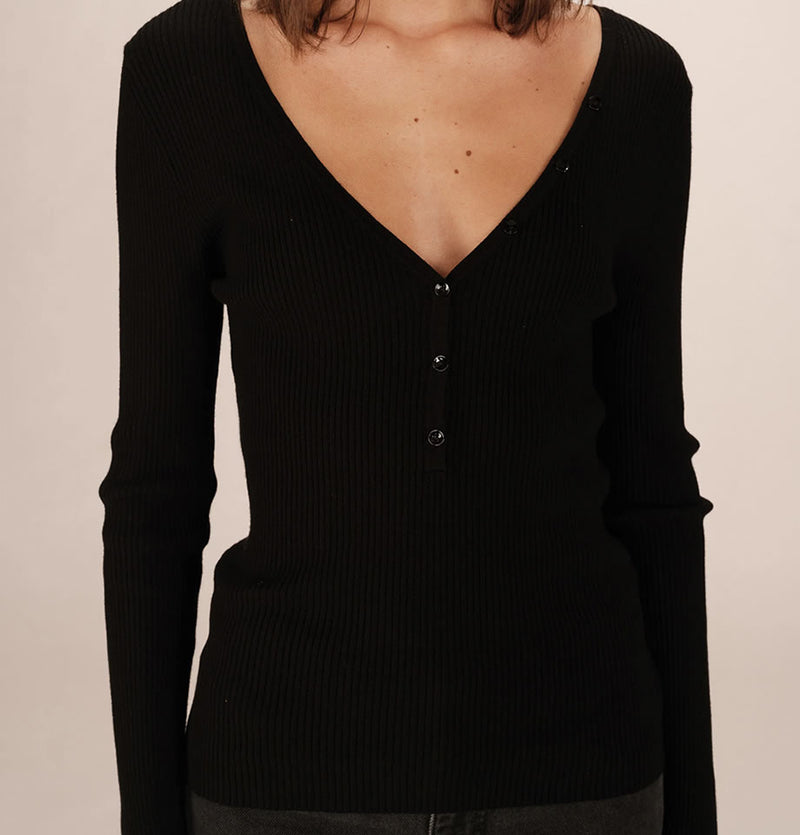 Grace and Mila Saturnin Ribbed Top Black