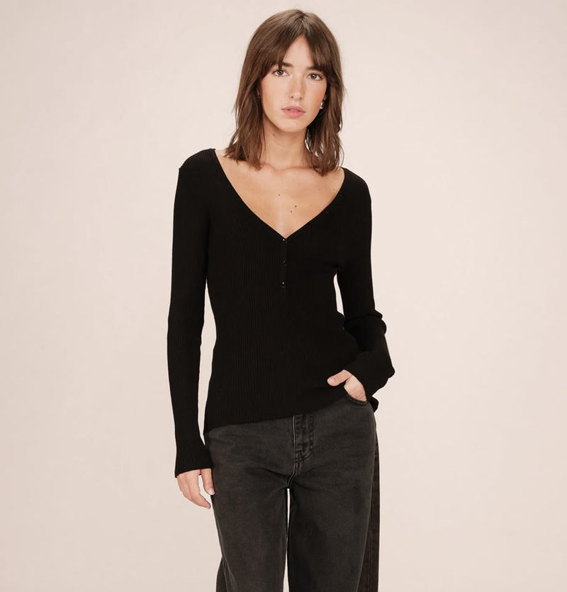 Grace and Mila Saturnin Ribbed Top Black