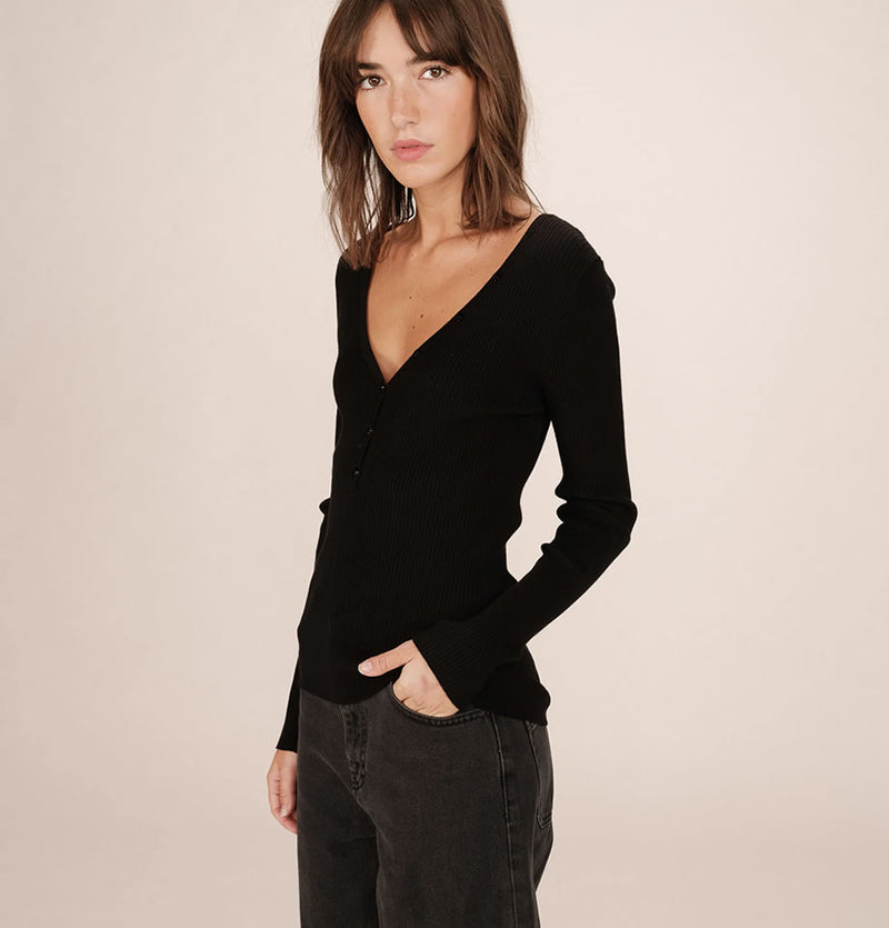 Grace and Mila Saturnin Ribbed Top Black