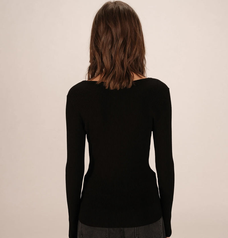Grace and Mila Saturnin Ribbed Top Black