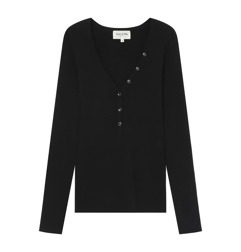Grace and Mila Saturnin Ribbed Top Black
