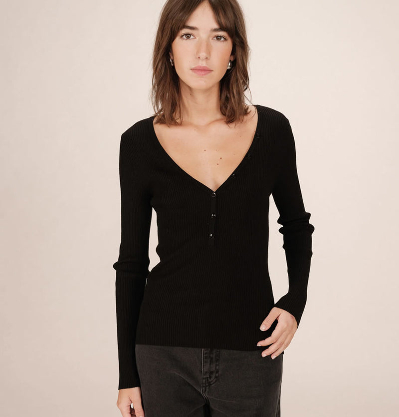 Grace and Mila Saturnin Ribbed Top Black
