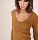 Grace and Mila Saturnin Ribbed Top Ochre