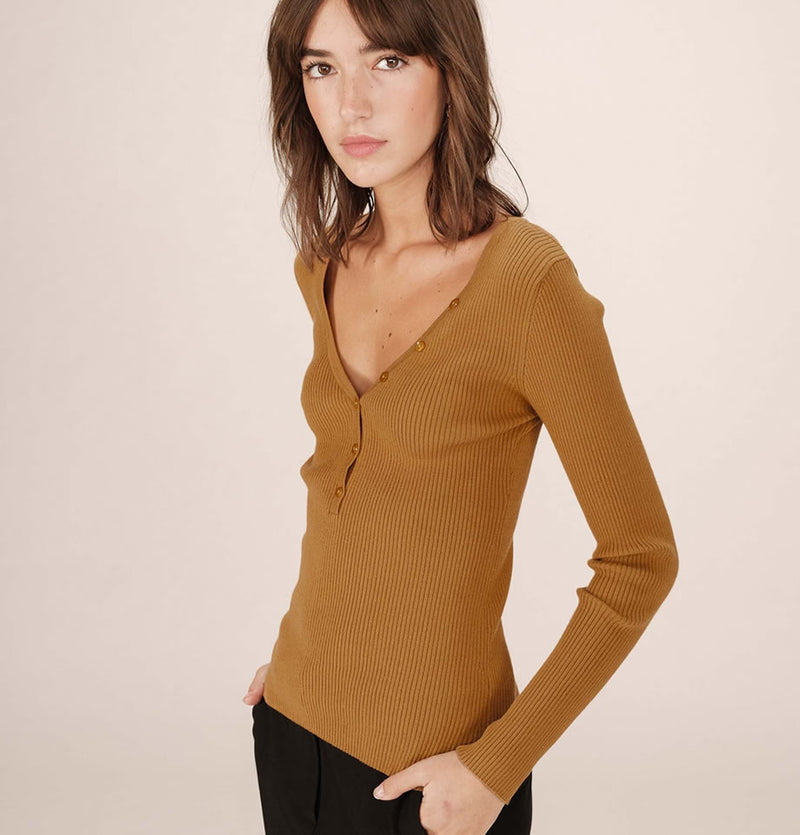 Grace and Mila Saturnin Ribbed Top Ochre