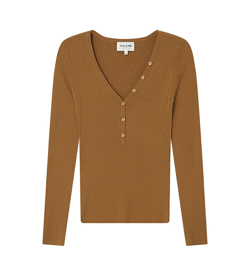 Grace and Mila Saturnin Ribbed Top Ochre