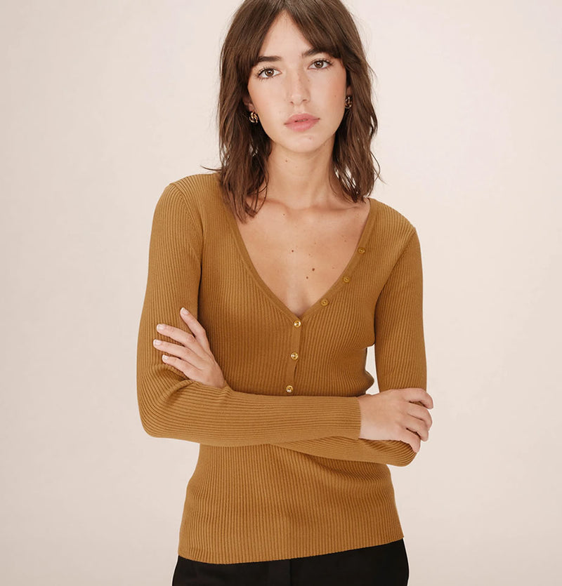 Grace and Mila Saturnin Ribbed Top Ochre