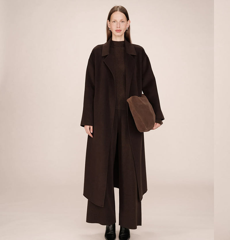 Grace and Mila Stone Maxi Coat Chocolate