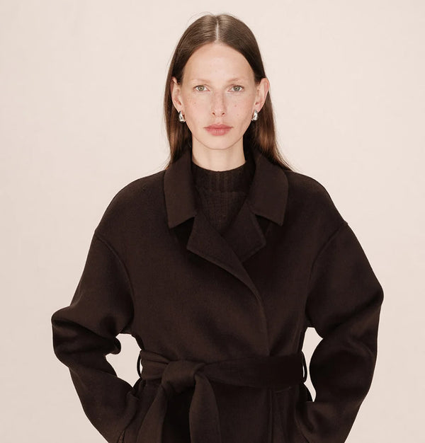 Grace and Mila Stone Maxi Coat Chocolate