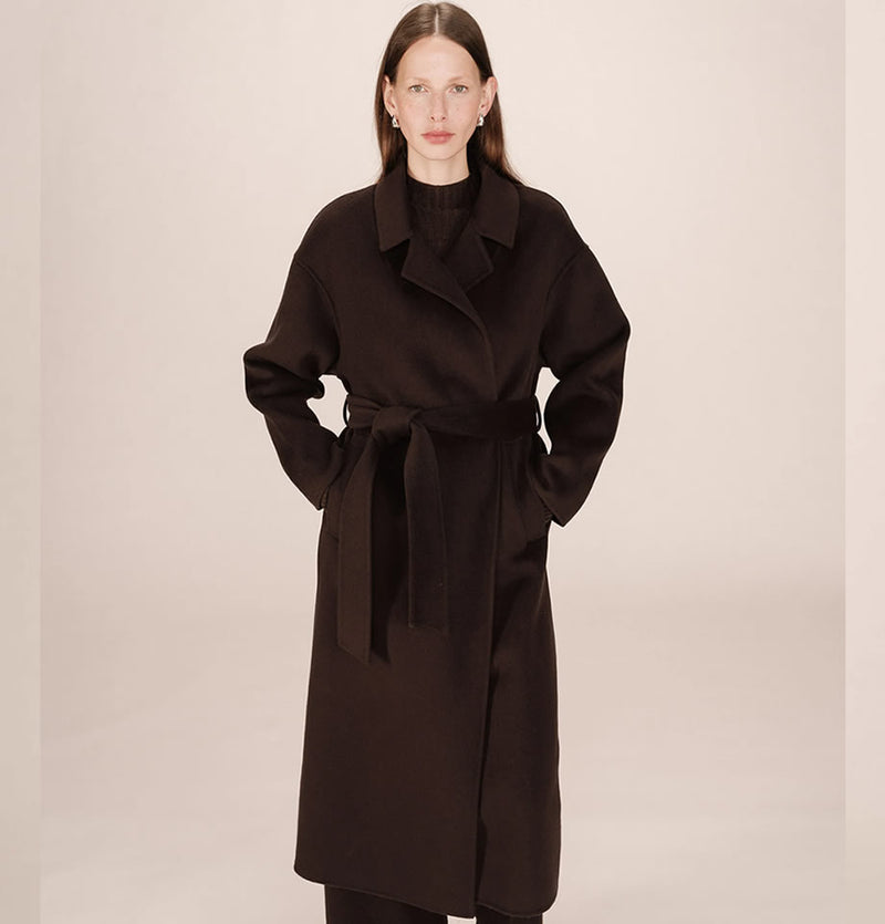 Grace and Mila Stone Maxi Coat Chocolate