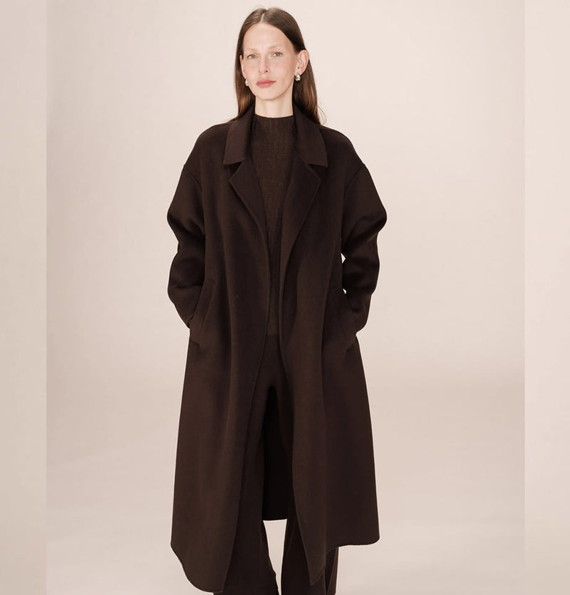 Grace and Mila Stone Maxi Coat Chocolate