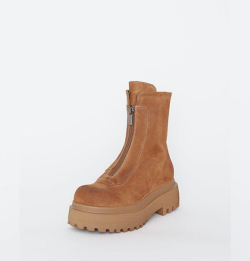 Lofina Leather Zip Front Boots London Tobacco