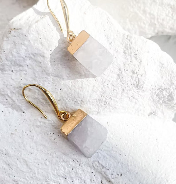 Roc Jewellery Clear Quartz Cube Earrings