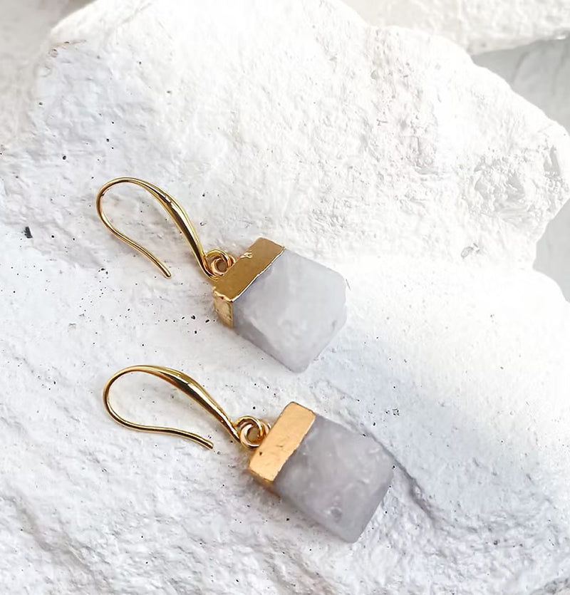 Roc Jewellery Clear Quartz Cube Earrings