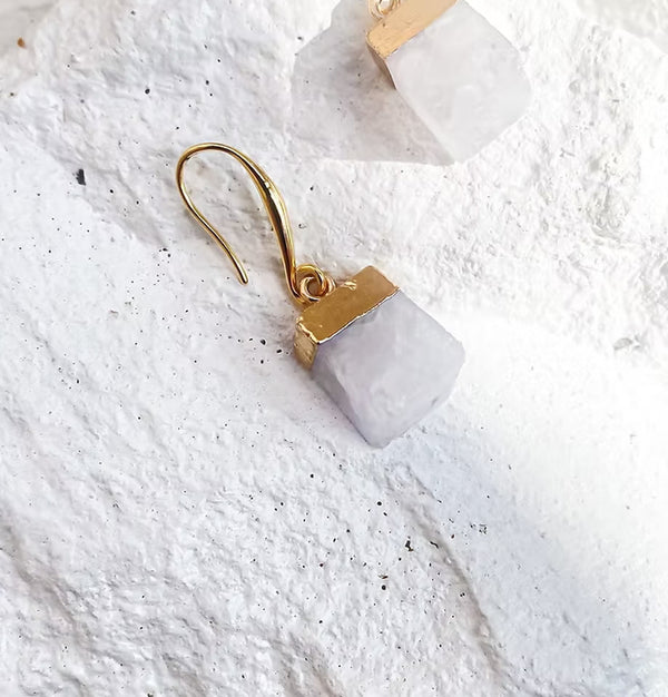 Roc Jewellery Clear Quartz Cube Earrings