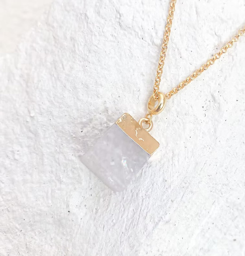 Roc Jewellery Clear Quartz Cube Necklace
