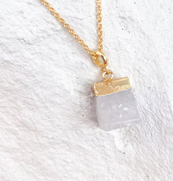Roc Jewellery Clear Quartz Cube Necklace