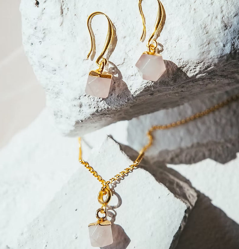 Roc Jewellery - Rose Quartz Nugget Earrings