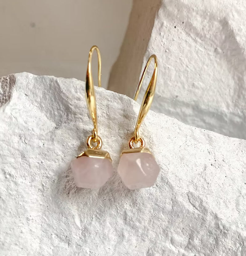 Roc Jewellery - Rose Quartz Nugget Earrings