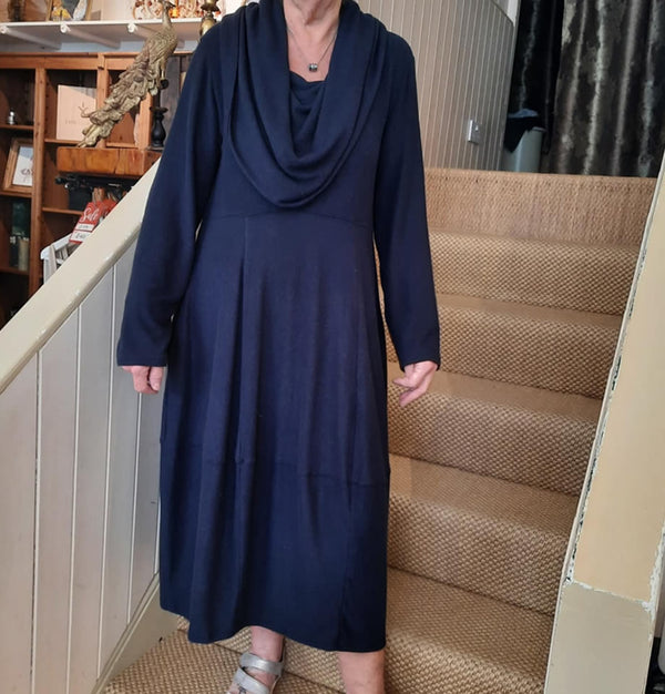 Thing Long Sleeve Soft Knit Navy Bubble Dress