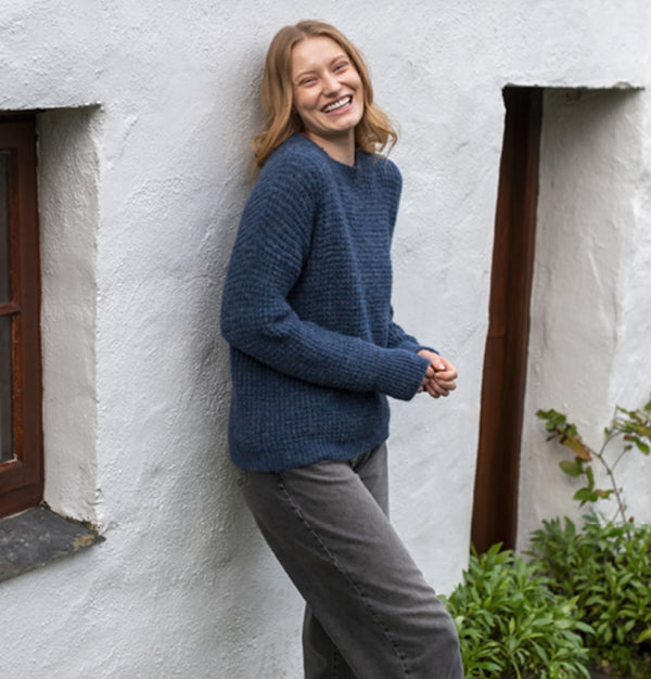 Fisherman Out Of Ireland Alpaca and Wool Denim Blue Sweater