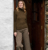 Last One - Fisherman Out Of Ireland 100% Merino Wool Rollneck Jumper Olive Green