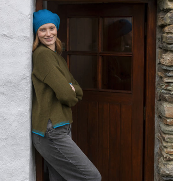 Fisherman Out Of Irelans Merino Wool and Cashmere Olive Contrast Jumper