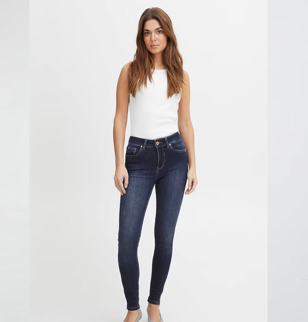 Pulz Jeans Emma; High Waist, Super Skinny Leg, Dark Blue Denim