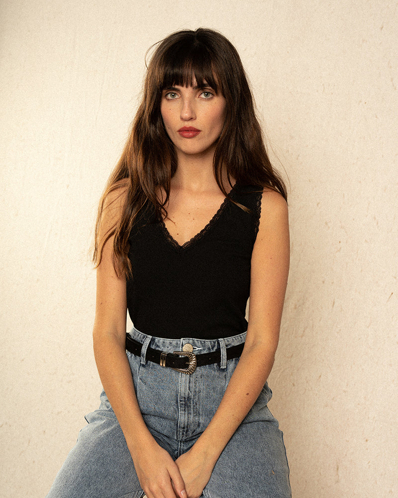 Grace and Mila Intime Lace Vest Black