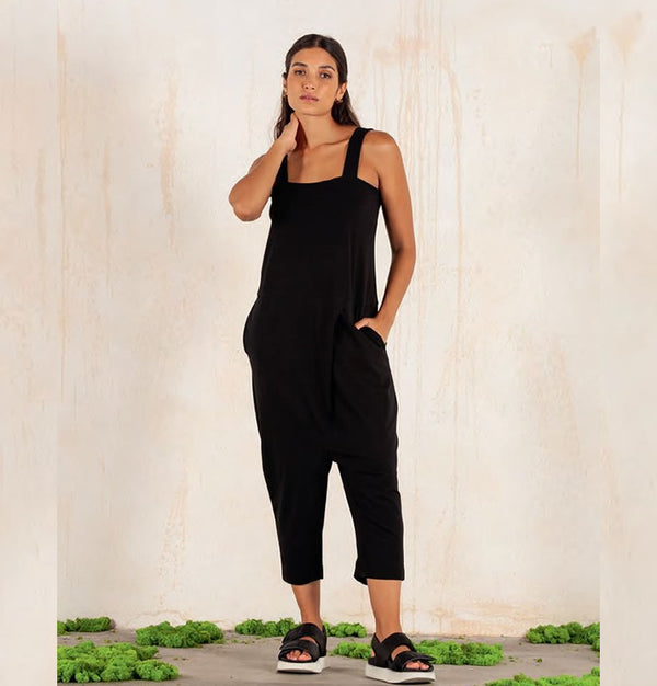 Mama B Suzuki Black Cotton Jumpsuit