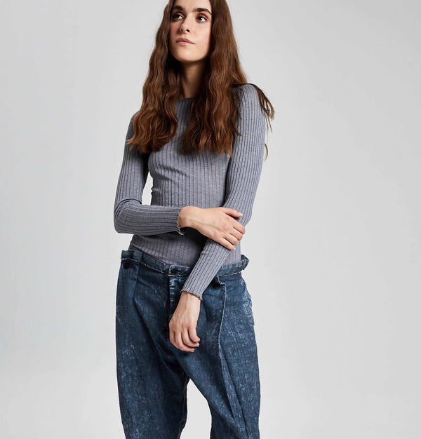 Umit Unal Tapered Denim Look Linen Trousers