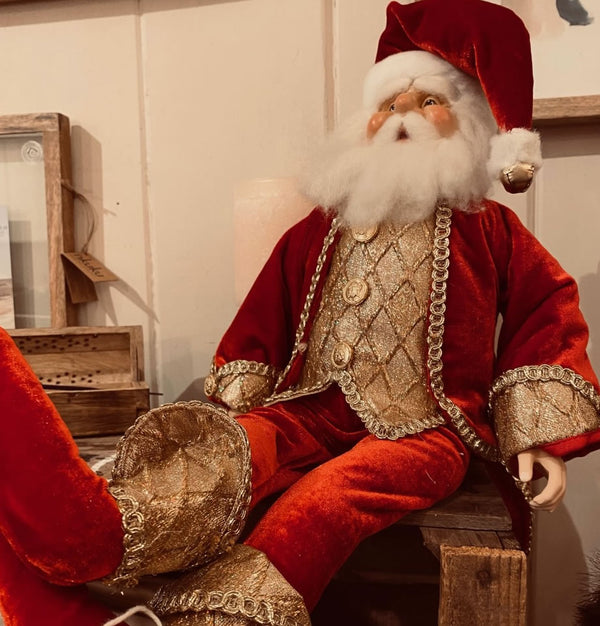 Ho Ho Ho! Red and Gold Sitting Santa 18 inch